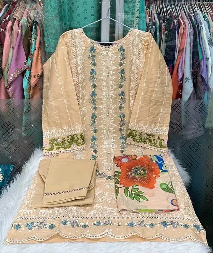 Premium Beige Embroidered Ladies Dress Set