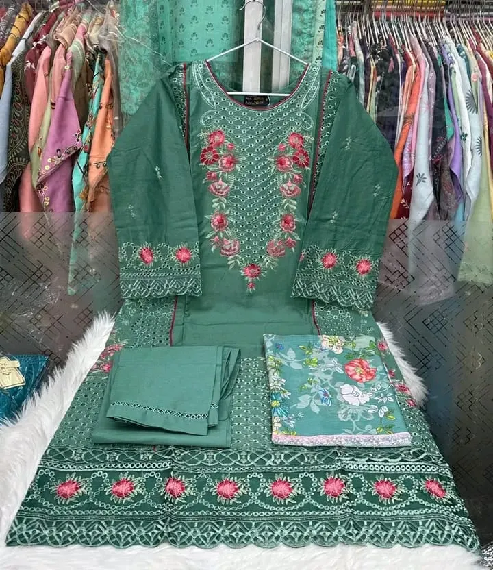 Premium Teal Embroidered Ladies Dress Set