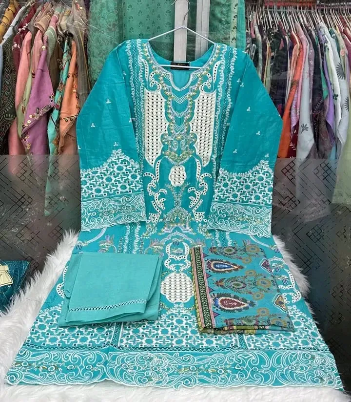 Premium Aqua Embroidered Ladies Dress Set
