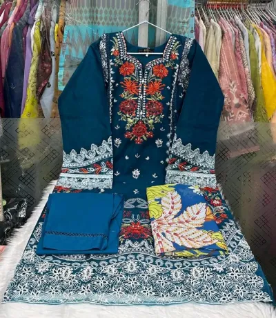 Premium Teal Embroidered Ladies Dress Set