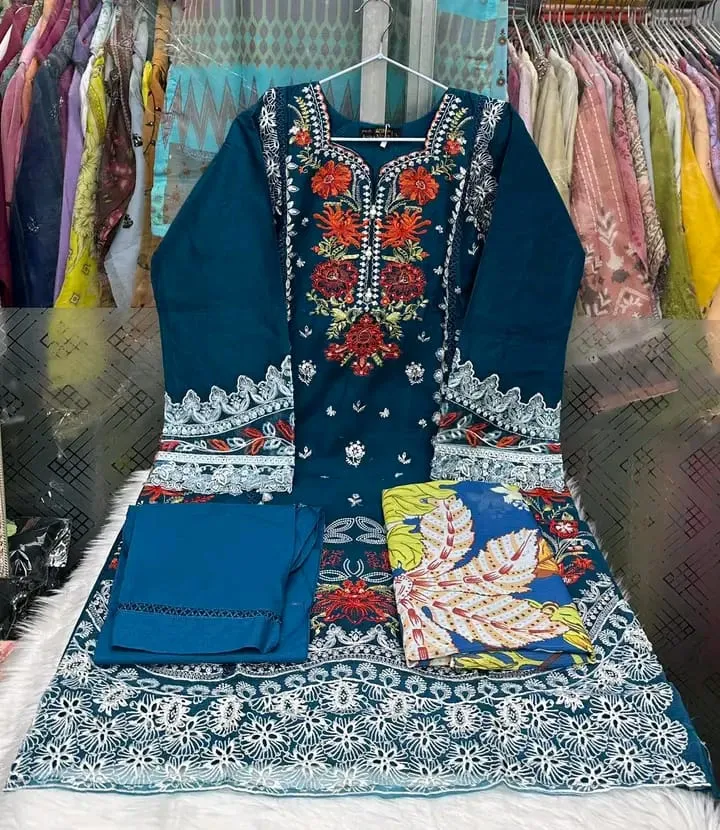 Premium Teal Embroidered Ladies Dress Set