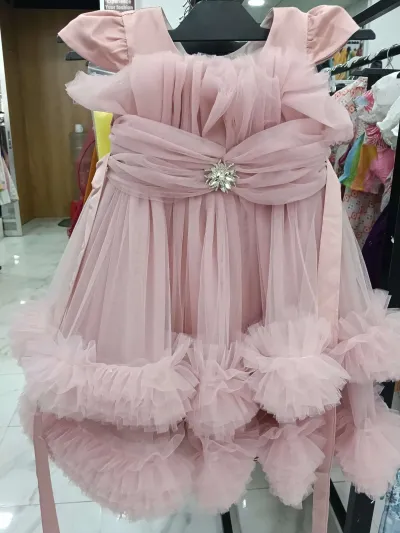 Premium Peach Party Baby Dress