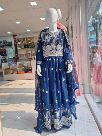 Royal Blue Embroidered Girls Party Dress