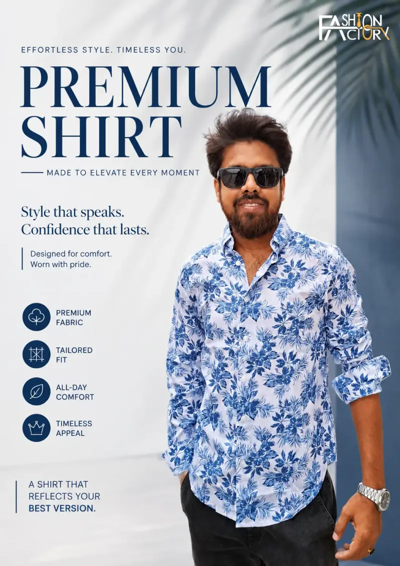 White & Blue Floral Premium Shirt